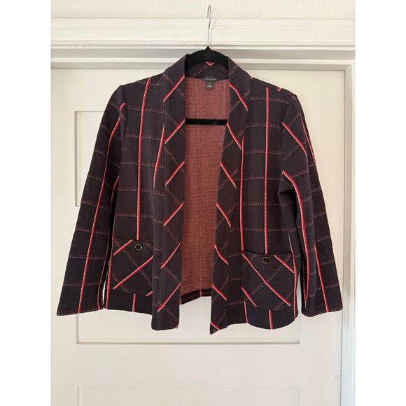 Ann Taylor Jackets & Blazers - Ann Taylor Black & Red Windowpane Knit Blazer – Size M